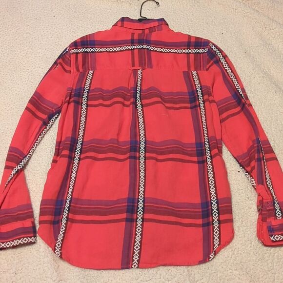 American Eagle Womens M Vintage Boyfriend Red Plaid Long Sleeve Flannel Shirt - Picture 7 of 7
